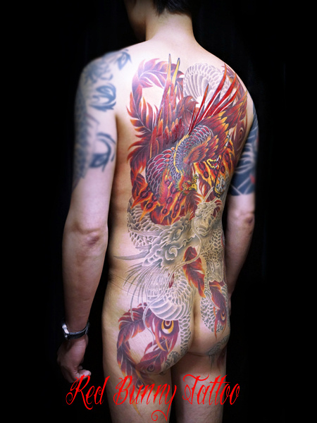 龍　鳳凰 刺青 和彫り 背中一面 タトゥーデザイン